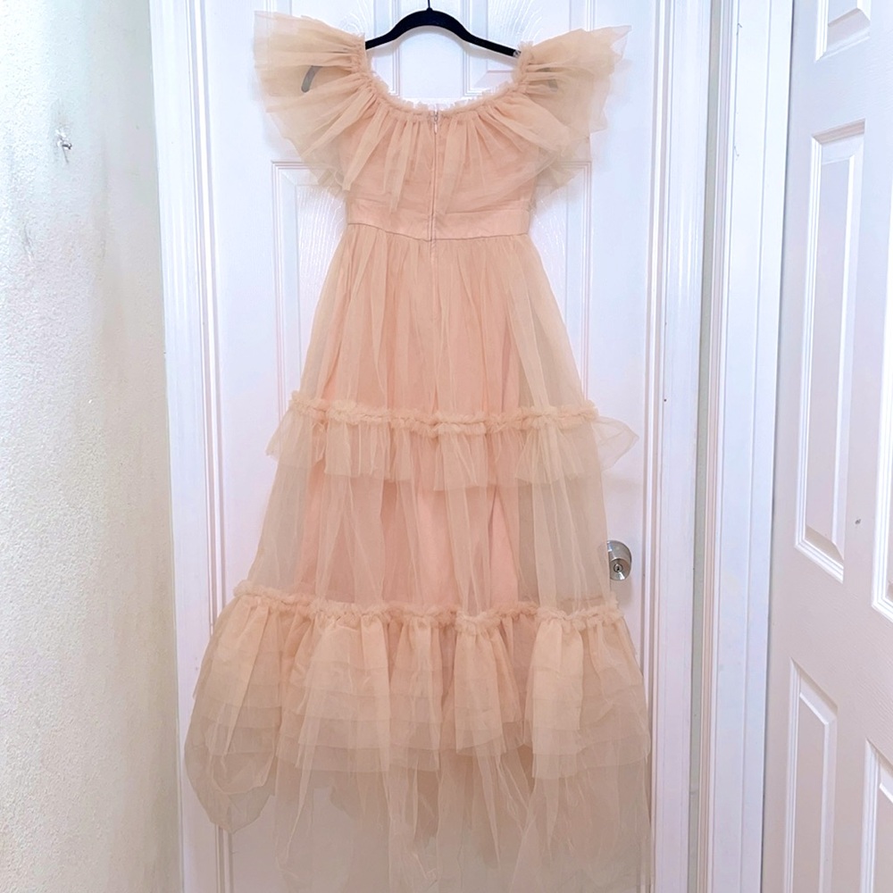 NWT Karen Millen Tulle Corseted Bardot Maxi Dress in Blush - Picture 8 of 11